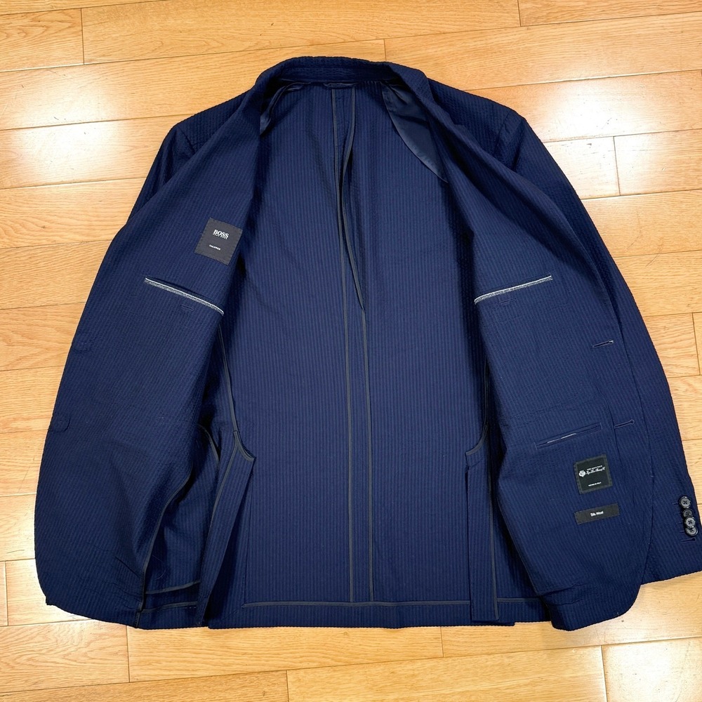 HUGO BOSS-LORO PIANA Silk-Wool Blazer Navy Blue‎ Textured Jacket 38R - Picture 3 of 11